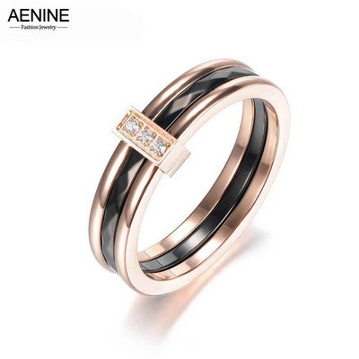 AENINE Модерна мозайка CZ Кристал Розово злато цвят годежни пръстени Бижута Сватбени пръстени от неръждаема стомана за жени Anneau AR18001