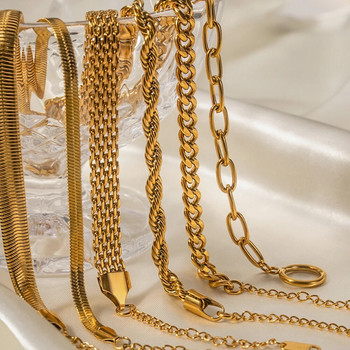 Uworld Fashion Link Chain Гривна от неръждаема стомана за жени Изящна златиста метална текстура Бижута Момиче Плажен подарък брело