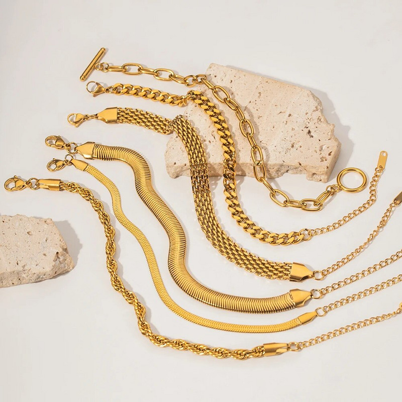 Uworld Fashion Link ķēdes nerūsējošā tērauda rokassprādze sievietēm Izsmalcināta zelta metāla tekstūra rotaslietas meitenei pludmales dāvana брело