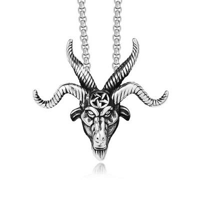 Modna ogrlica s privjeskom od nehrđajućeg čelika s kozjom glavom za muškarce Vintage punk pentagram Pan Bog s lubanjom Ogrlice Amulet Nakit Pokloni