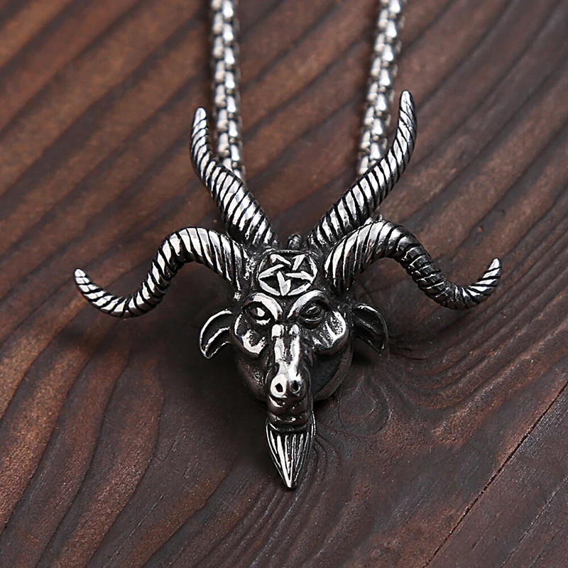 Modna ogrlica s privjeskom od nehrđajućeg čelika s kozjom glavom za muškarce Vintage punk pentagram Pan Bog s lubanjom Ogrlice Amulet Nakit Pokloni