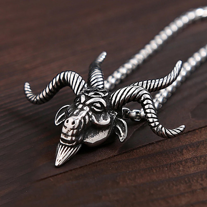 Modna ogrlica s privjeskom od nehrđajućeg čelika s kozjom glavom za muškarce Vintage punk pentagram Pan Bog s lubanjom Ogrlice Amulet Nakit Pokloni