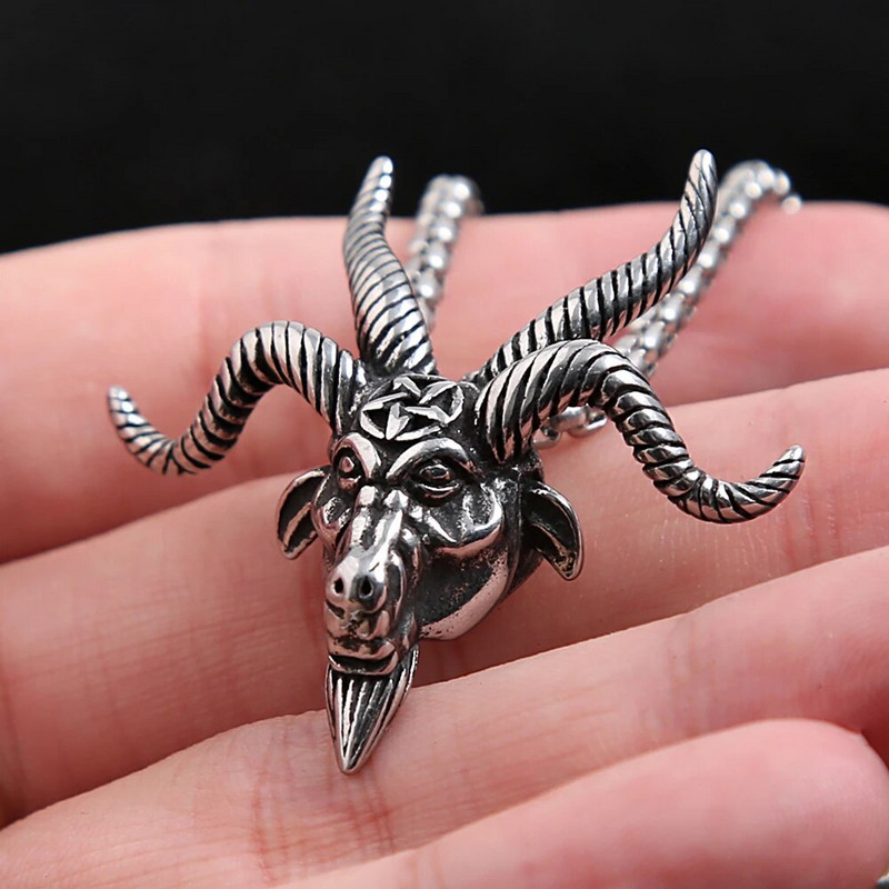 Modna ogrlica s privjeskom od nehrđajućeg čelika s kozjom glavom za muškarce Vintage punk pentagram Pan Bog s lubanjom Ogrlice Amulet Nakit Pokloni