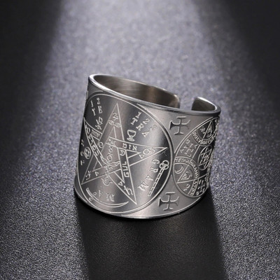 Магьосничество Pentagram Tetragrammaton Ring Неръждаема стомана Pentagram пръстен пръстен за мъже The Ancient Power Protection Amulet Jewely