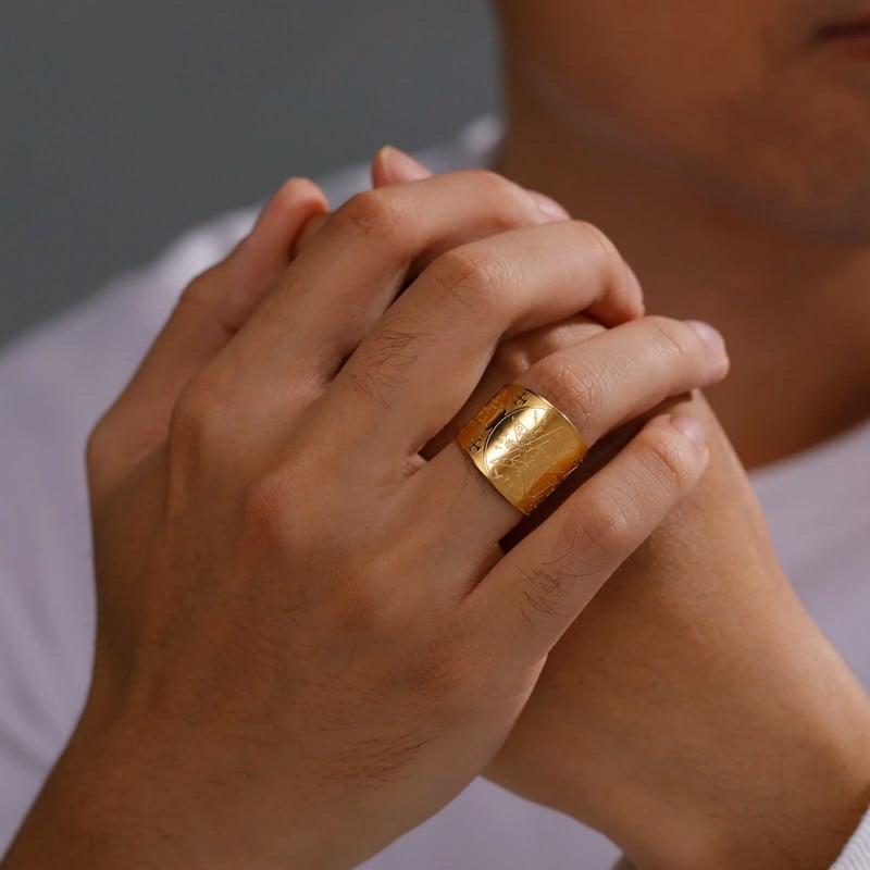 Burvju Pentagramma Tetragrammaton Gredzens Nerūsējošā tērauda Pentaklis Pirkstu gredzens Vīriešiem Senais Spēka Aizsardzības Amulets Dārglietas