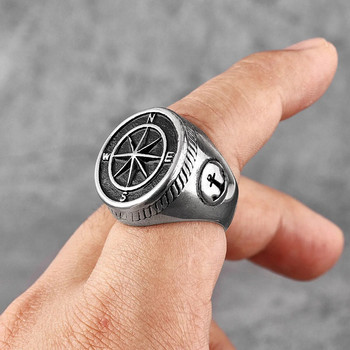 Навигатор Компас Sailor Anchor Мъжки пръстени от неръждаема стомана Пънк хип хоп за мъжко гадже Бижута Творчество Подарък на едро