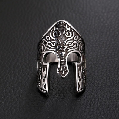 Δαχτυλίδι κράνους Man Viking Warrior Scandinavian Pagan Norse Rune Spartan Mask Κράνος Δαχτυλίδι για άνδρες Τοτέμ κοσμήματα