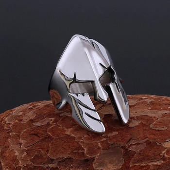 Δαχτυλίδι από ανοξείδωτο ατσάλι Vikings γυαλιστερό δαχτυλίδι μάσκας ανδρικής προσωπικότητας πανκ χιπ χοπ Sparta Face Shield Shape Finger Δαχτυλίδι κοσμήματος