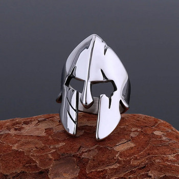 Δαχτυλίδι από ανοξείδωτο ατσάλι Vikings γυαλιστερό δαχτυλίδι μάσκας ανδρικής προσωπικότητας πανκ χιπ χοπ Sparta Face Shield Shape Finger Δαχτυλίδι κοσμήματος