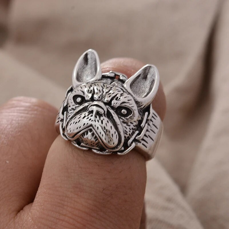 Slatki, divni buldog, životinjski dizajn, retro tajlandski srebrni uniseks prsten, promotivni nakit, nakit za žene, muškarce, jeftini darovi bez blijeđenja