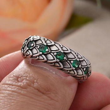 Αξεσουάρ κοσμημάτων χεριών Ρετρό ζυγαριά φιδιού Πράσινο κρύσταλλο Ταϊλανδέζικο ασημένιο δαχτυλίδι ανδρών Δώρα γενεθλίων No Fade
