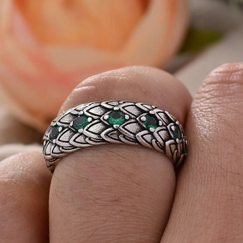 Αξεσουάρ κοσμημάτων χεριών Ρετρό ζυγαριά φιδιού Πράσινο κρύσταλλο Ταϊλανδέζικο ασημένιο δαχτυλίδι ανδρών Δώρα γενεθλίων No Fade