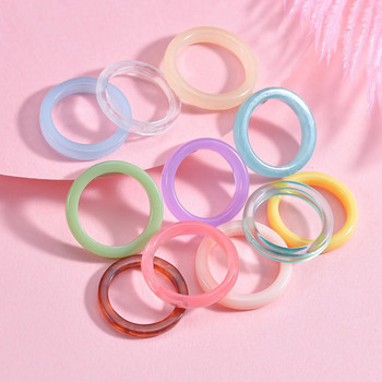 Комплект корейски цветни прозрачни акрилни пръстени от смола за жени Модерен геометричен тънък кръгъл пръстен Сватбени бижута