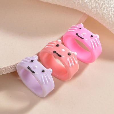 Korejiešu krāsaini caurspīdīgi sveķu akrila gredzenu komplekts sievietēm Moderns ģeometrisks plāns gredzens kāzu rotaslietas