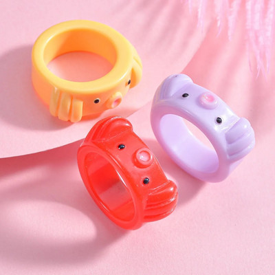 Korejiešu krāsaini caurspīdīgi sveķu akrila gredzenu komplekts sievietēm Moderns ģeometrisks plāns gredzens kāzu rotaslietas