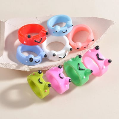 Korejiešu krāsaini caurspīdīgi sveķu akrila gredzenu komplekts sievietēm Moderns ģeometrisks plāns gredzens kāzu rotaslietas