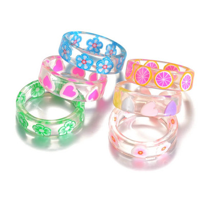 Korejiešu krāsaini caurspīdīgi sveķu akrila gredzenu komplekts sievietēm Moderns ģeometrisks plāns gredzens kāzu rotaslietas