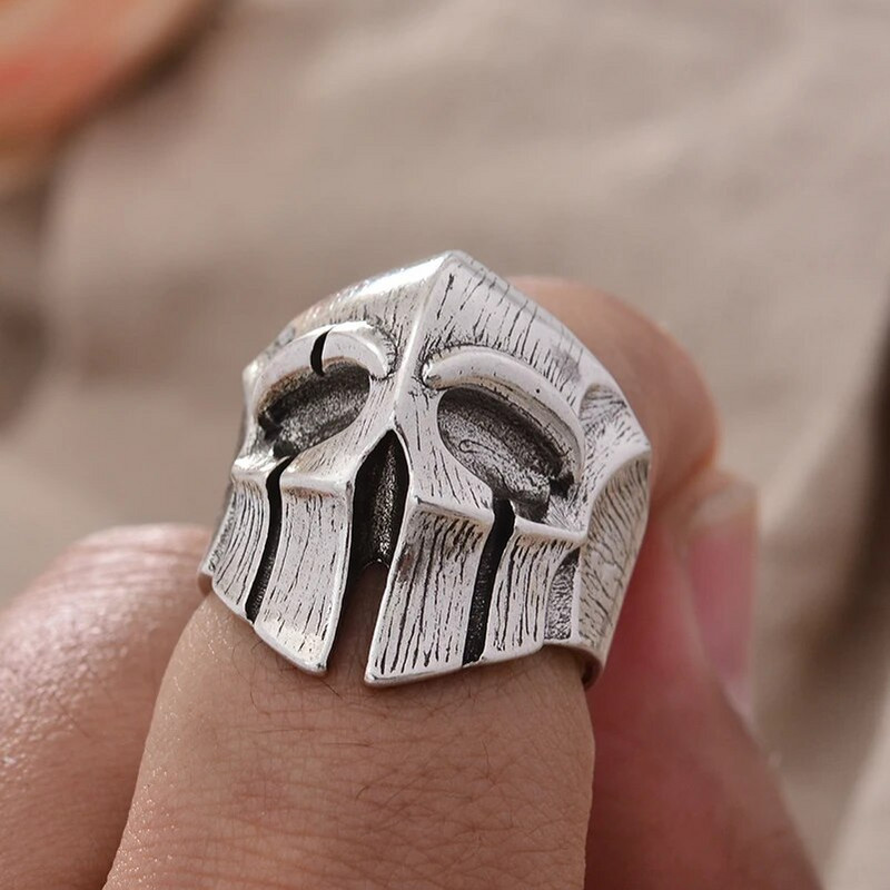 Isiksus Vintage Spartan Warrior Mask Disain Tai hõbedane meeste sõrmused Reklaam Ehted Kingitused Odavad, ei pleeki