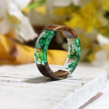 Δαχτυλίδι από ρητίνη ξύλου Διαφανές δαχτυλίδι από εποξειδική ρητίνη μόδας Χειροποίητο αποξηραμένο λουλούδι Γαμήλιο κόσμημα Δαχτυλίδι αγάπης για γυναίκες 2019 Νέο σχέδιο