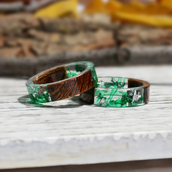 Пръстен от дървена смола Прозрачен пръстен от епоксидна смола Моден ръчно изработен сватбен бижу от сушени цветя Любовен пръстен за жени 2019 Нов дизайн