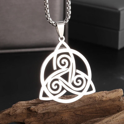 Колие с висулка Trinity Celtic Knot Мъже Жени Амулет Triskelion от неръждаема стомана Племенна защита Triskele Jewelry