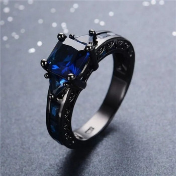 Κομψό μοντέρνο δαχτυλίδι σε ασημί χρώμα για γυναίκες Κομψό κόσμημα πριγκίπισσας με ένθετες μαύρες πέτρες ζιργκόν Δαχτυλίδι αρραβώνων