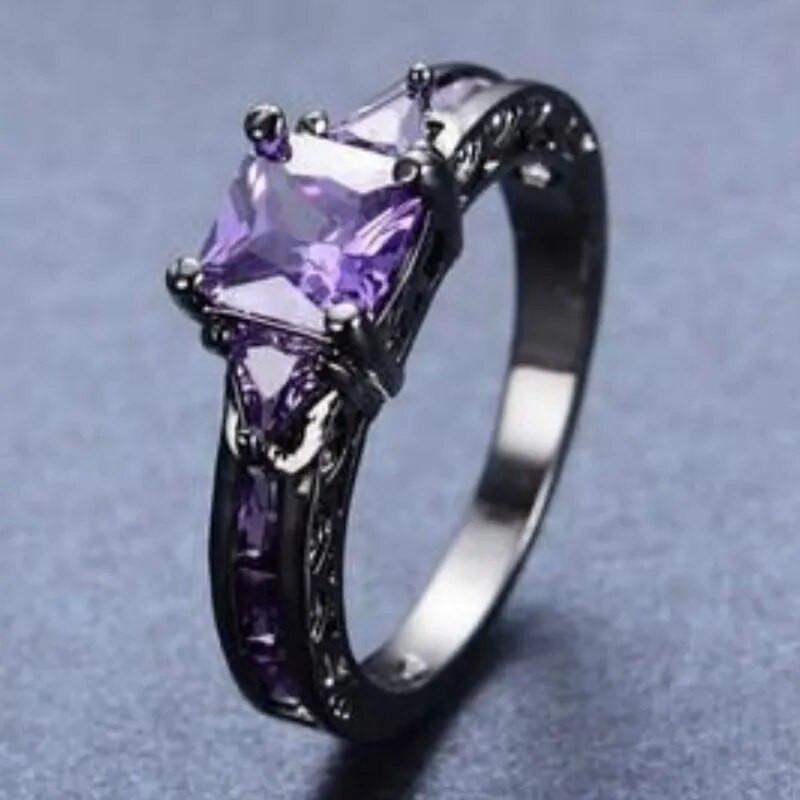 Delikatna srebrna boja Trendy prsten za žene Elegantna princeza izrezana s umetnutim crnim cirkonskim kamenjem Vjenčani prsten Zaručnički nakit