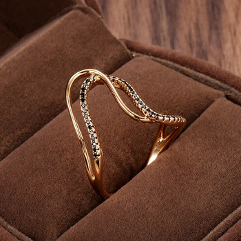 Преувеличен дизайн Пълен черен циркон Двойно усукващи дамски пръстени 585 цвят злато Готически бижута Парти Ежедневни необичайни аксесоари