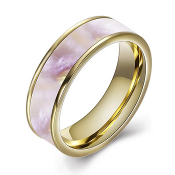 Δαχτυλίδι κοσμήματος από ανοξείδωτο ατσάλι δίχρωμο 316L Βέρες γάμου από φυσικό κέλυφος για γυναίκες