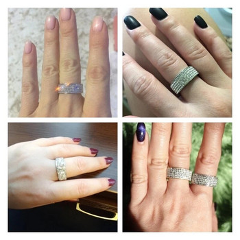 8 мм широки пет реда, пълни кристали, лъскави пръстени от неръждаема стомана, злато, сребро, цветен пръстен за жени, мъже, хип-хоп модни парти бижута