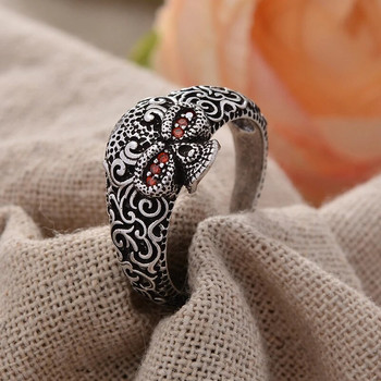 Промоционални бижута Винтидж резбовани цветя Скелетна глава Тайландски сребърни унисекс пръстени Евтини подаръци за жени Мъж