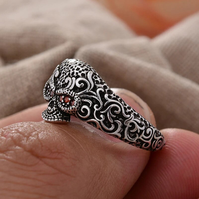 Reklaamehted Vintage nikerdatud lilledega luukere pea Tai hõbedased Unisex sõrmused odavad kingitused naistele mees