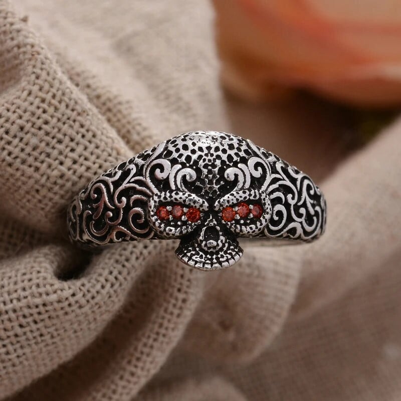 Reklaamehted Vintage nikerdatud lilledega luukere pea Tai hõbedased Unisex sõrmused odavad kingitused naistele mees