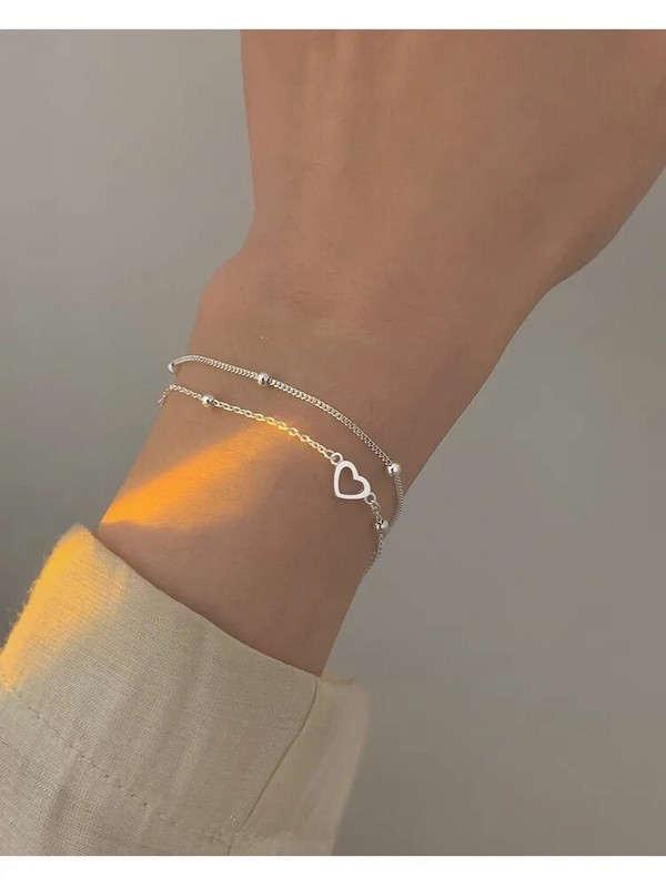 Luksuslik mood topelt armastuse südamega õõnsate ümmarguste helmestega käevõru naistele reguleeritav käevõru romantiline pulmapeo ehe kingitus