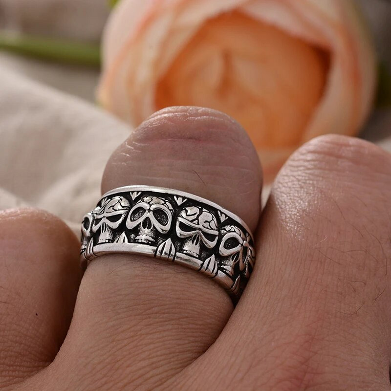 Osobnost, užasan dizajn lubanje, retro tajlandski srebrni uniseks prsten za zabave, nakit za žene, muškarce, poklon za Noć vještica bez blijeđenja