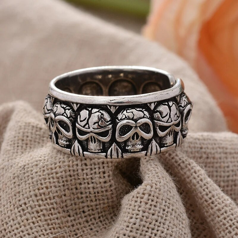 Osobnost, užasan dizajn lubanje, retro tajlandski srebrni uniseks prsten za zabave, nakit za žene, muškarce, poklon za Noć vještica bez blijeđenja