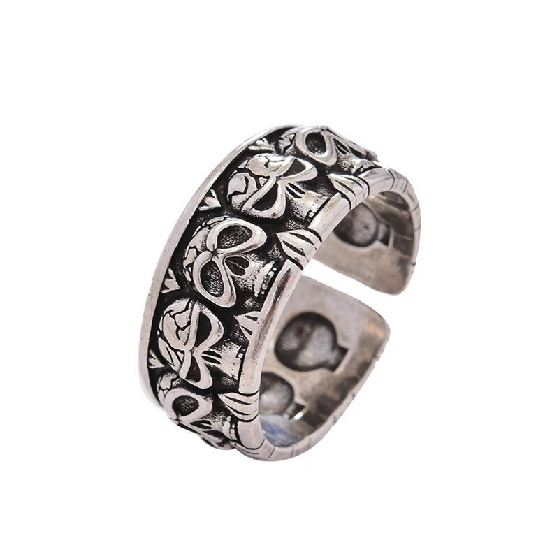 Osobnost, užasan dizajn lubanje, retro tajlandski srebrni uniseks prsten za zabave, nakit za žene, muškarce, poklon za Noć vještica bez blijeđenja