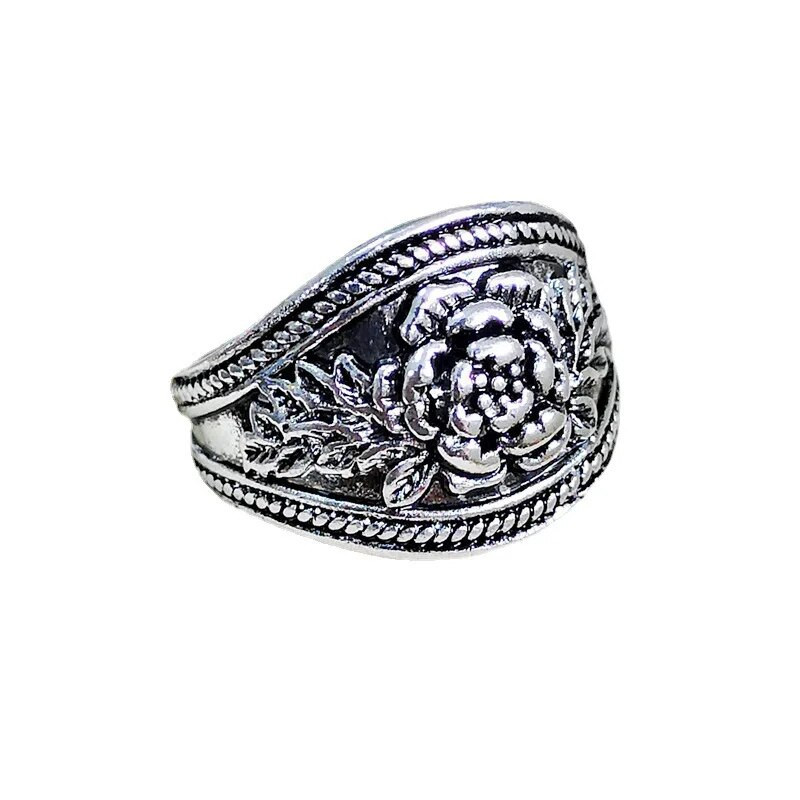 Modni retro trodimenzionalni ruža Prstenje drevne srebrne boje Žensko vjenčanje Poklon za blagdane Reljefni cvijet Nakit Dodaci