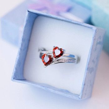 Нови стилни женски пръстени Сребърен брачен пръстен с кубични циркони във формата на двойно сърце за жени, момичета, хубав подарък за рожден ден