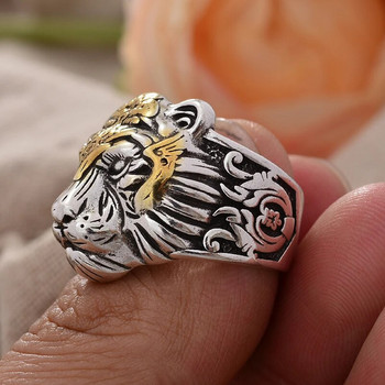 Най-продаван ретро тигрова глава Хип-хоп бижута Тайландски сребърен мъжки пънк пръстен Никога не избледняват Подаръци за рожден ден