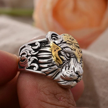 Най-продаван ретро тигрова глава Хип-хоп бижута Тайландски сребърен мъжки пънк пръстен Никога не избледняват Подаръци за рожден ден
