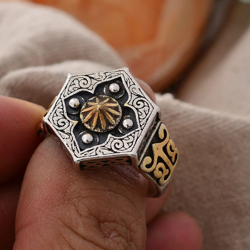 Novi dizajn Vintage Pentagon Flower Tajlandski srebrni muški punk rock prsten Promotivni darovi za zabave Nikad ne blijedi