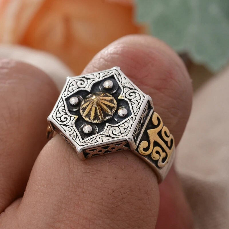 Novi dizajn Vintage Pentagon Flower Tajlandski srebrni muški punk rock prsten Promotivni darovi za zabave Nikad ne blijedi