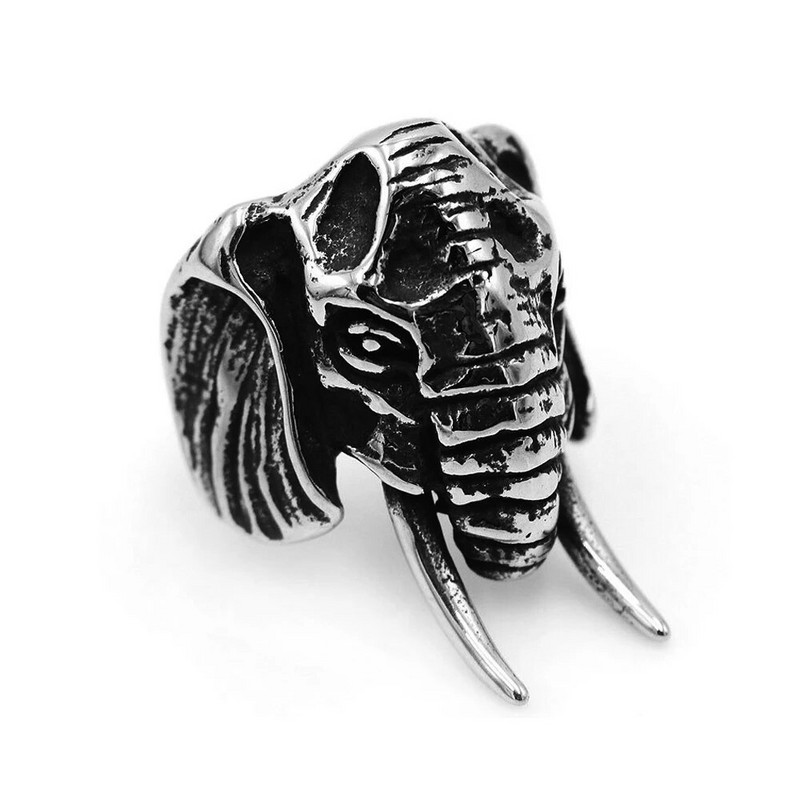 Ainulaadne vanaaegne roostevabast terasest elevandirõngas meeste punk-mootorrataste rattarõngad Aafrika hõimu loomad elevandid peaga ehted, kingitused