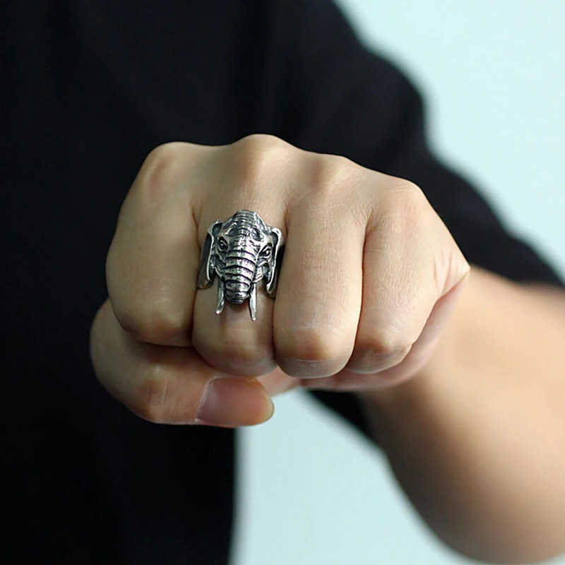 Ainulaadne vanaaegne roostevabast terasest elevandirõngas meeste punk-mootorrataste rattarõngad Aafrika hõimu loomad elevandid peaga ehted, kingitused