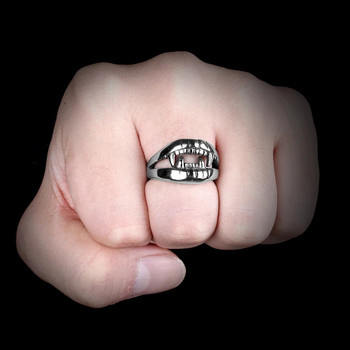 Мъжки пръстени от неръждаема стомана Devil Mouth Teeth Punk Rock Personality for Biker Male Boyfriend Jewelry Creativity Gift Търговия на едро