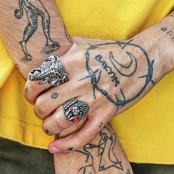 Ρετρό ελέφαντα μεγάλο δαχτυλίδι για άνδρες Ασημί Χρώμα Street Punk Gothic Ρυθμιζόμενο Δαχτυλίδι Χειροποίητο κόσμημα Αξεσουάρ ποδηλάτης Δώρο