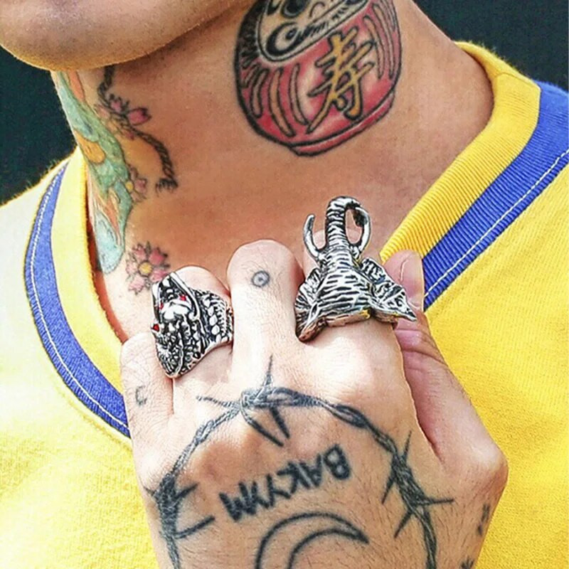 Retro zilonis liels gredzens vīriešiem Sudraba krāsa Street Punk Gothic Regulējams gredzens Roku darbs Rotaslietas Biker Aksesuāri Vīrieša dāvana