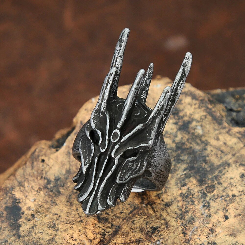 Vintage must Helm of Sauron Ring Meestele Naistele 316L Roostevabast Terasest Punk Gooti Draakoni Sõrmused Moeehted Kingitus Dropshipping