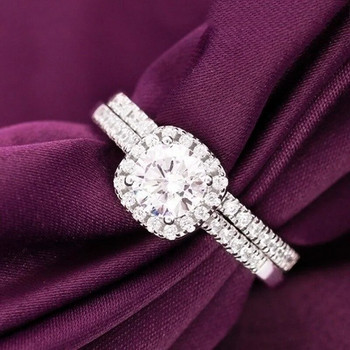 Κλασικό Γυναικείο Σετ Βέρα Μεταλλικό Ασημί Χρώμα Λευκό Ζιργκόν Πέτρες Δαχτυλίδι αρραβώνα Σετ για Γυναικείο Πάρτυ Νυφικά κοσμήματα